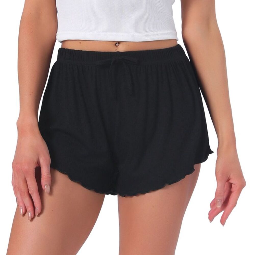 Women's Soft Scalloped Hem Elastic Waist Sleepwear Shorts Black